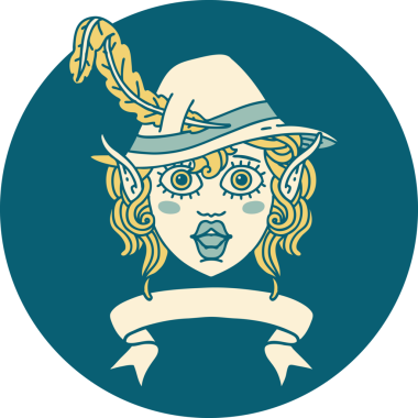 Retro Dövme Biçimi Elf karakter yüzü Bir insan tarafından çizilmiş pankartıyla