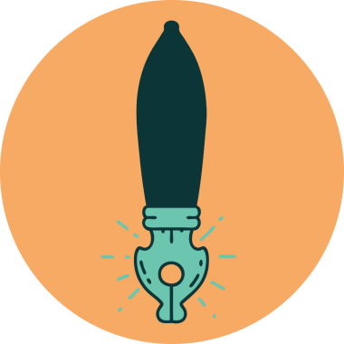 Bir insan tarafından çizilmiş dövme stili dolma kalemin simgesi