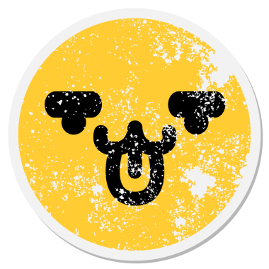 Dilini çıkaran sevimli bir hayvan. Bir insan tarafından çizilmiş dairesel bir etiket.