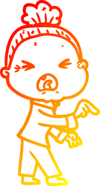 Bir insan tarafından çizilmiş kızgın yaşlı bir kadının sıcak çizgi çizimi.