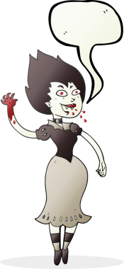 Bir insan tarafından çizilmiş serbest konuşma balonu karikatürü kan emen vampir kız.