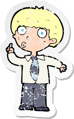 Bir insan tarafından çizilmiş bir karikatür öğrencisinin sıkıntılı retro yapıştırması.