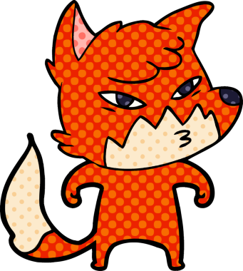 Bir insan tarafından çizilmiş akıllı çizgi film tilkisi.