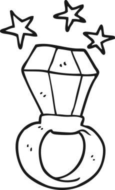 El yazısıyla çizilmiş siyah beyaz çizgi film. Bir insan tarafından çizilmiş kocaman nişan yüzüğü.