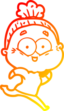 Bir insan tarafından çizilmiş mutlu, yaşlı bir kadının sıcak çizgi çizimi.