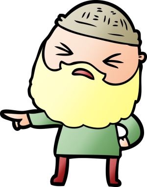 Bir insan tarafından çizilmiş sakallı bir çizgi film adamı.