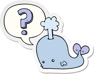 Bir insan tarafından çizilmiş konuşma balonu çıkartmalı karikatür meraklısı balina.