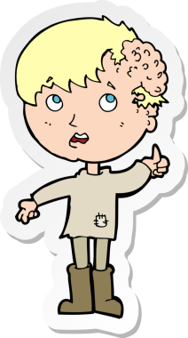 Bir insan tarafından çizilmiş kafasında büyüme olan bir çizgi film çocuğunun çıkartması.