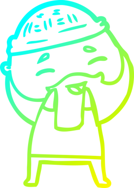 Bir insan tarafından çizilmiş, mutlu, sakallı, çizgi film karakteri.