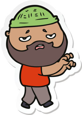 Bir insan tarafından çizilmiş sakallı endişeli bir karikatür çıkartması.