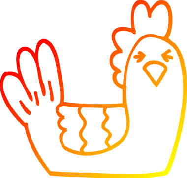 Bir insan tarafından çizilmiş karikatür tüneyen tavuğun sıcak çizgi çizimi