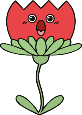 Bir insan tarafından çizilmiş sevimli bir çiçek karikatürü.