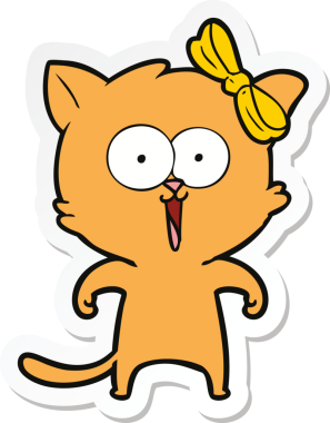 Bir insan tarafından çizilmiş çizgi film kedisinin çıkartması.