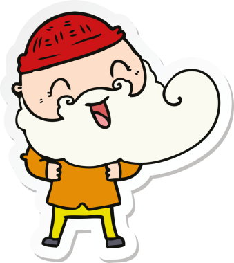 Bir insan tarafından çizilmiş sakallı ve kış şapkalı mutlu bir adamın çıkartması.