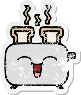 Bir insan tarafından çizilmiş bir ekmek kızartma makinesinin hüzünlü çıkartması.