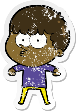 Bir insan tarafından çizilmiş, sıkıntılı bir çizgi film çıkartması.