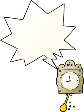 bir insan tarafından çizilmiş pürüzsüz eğimli konuşma baloncuklu sarkaçlı çizgi film tik-tak saati