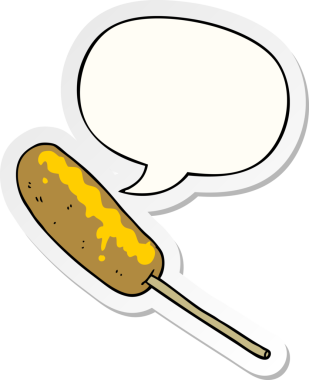 Bir insan tarafından çizilmiş konuşma kabarcığı çıkartmalı çubukta sosisli sandviç.