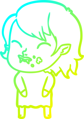 Bir insan tarafından çizilmiş yanağında kan olan vampir bir kızın çizdiği soğuk çizgi.