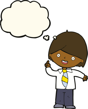 Çizgi film çocuğu soruyu bir insan tarafından çizilmiş düşünce balonuyla cevaplıyor.