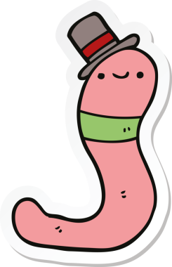 Bir insan tarafından çizilmiş şirin bir solucanın çıkartması.