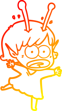 Bir çizgi film karakteri, bir insan tarafından çizilmiş bir uzaylı kız çizimi.