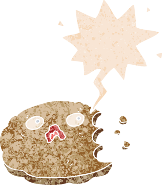 grunge ile konuşma balonu ile çizgi film kurabiyesi bir insan tarafından çizilmiş sıkıntılı retro desen tarzı