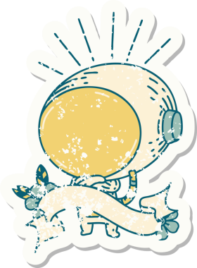 Bir insan tarafından çizilmiş dövme stili bir astronotun eski çıkartması.