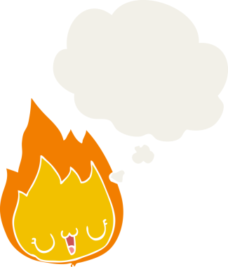 Düşünce baloncuğu olan bir insan tarafından çizilmiş bir çizgi film alevi.