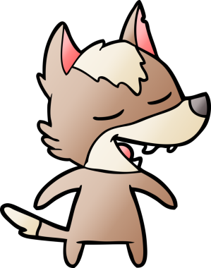 Bir insan tarafından çizilmiş gülen bir kurt.