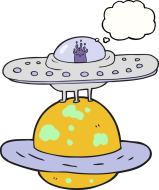 Bir insan tarafından çizilmiş serbest çizim balon karikatür uçan daire.