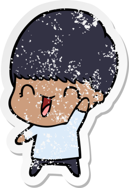 Bir insan tarafından çizilmiş mutlu çizgi film çocuğunun sıkıntılı çıkartması.