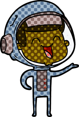 Bir insan tarafından çizilmiş mutlu astronot çizgi filmi.