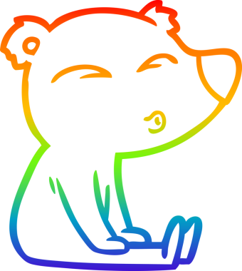 Gökkuşağı gradyan çizgi çizimi bir insan tarafından çizilmiş ıslık çalan ayının çizimi