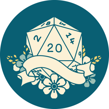 Retro Dövme Biçimi Doğal 20 D20 zar bir insan tarafından çizildi