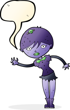 Bir insan tarafından çizilmiş konuşma balonu olan vampir kız.