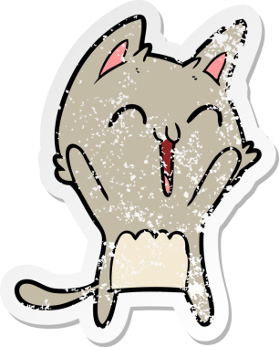 Bir insan tarafından miyavlanan mutlu çizgi film kedisinin sıkıntılı çıkartması.