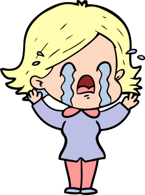 Bir insan tarafından çizilmiş ağlayan çizgi film kadını.