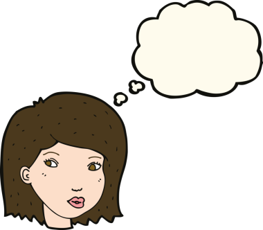 Bir insan tarafından çizilmiş düşünce baloncuklu kadın yüzü.