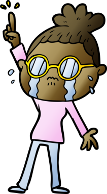 Bir insan tarafından çizilmiş gözlüklü, ağlayan bir kadın.