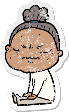 Bir insan tarafından çizilmiş, sıkıntılı bir karikatür çıkartması.