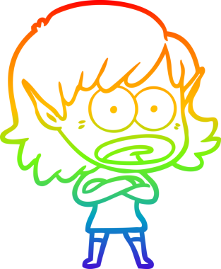 Karikatür çizen gökkuşağı gradyanı bir insan tarafından çizilen elf kızı şok etti.