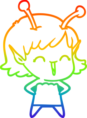 Gökkuşağı gradyan çizgi çizimi bir insan tarafından çizilmiş uzaylı bir kızın gülüşü.