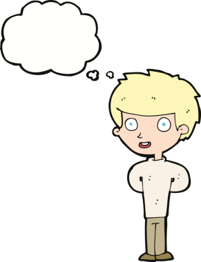 Bir insan tarafından çizilmiş düşünce balonu olan mutlu çocuk çizgi filmi.