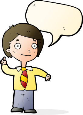 Çizgi film çocuğu soruya bir insan tarafından çizilmiş konuşma balonuyla cevap veriyor.