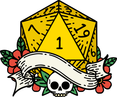 Retro Dövme Biçimi Doğal Bir d20 zar bir insan tarafından çizildi