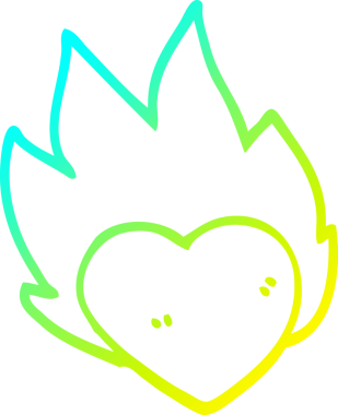 Bir insan tarafından çizilmiş yanan bir kalbin soğuk gradyan çizgisi.