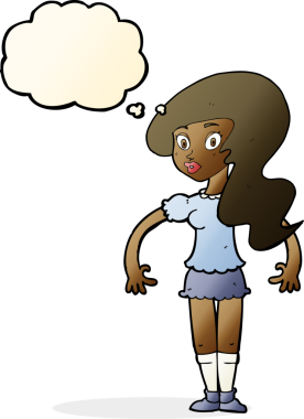 Bir insan tarafından çizilmiş düşünce baloncuğu olan güzel bir kadın.