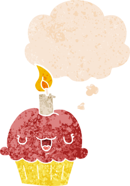 Düşünce baloncuklu çizgi film keki grunge sıkıntılı retro desenli bir insan tarafından çizilmiş