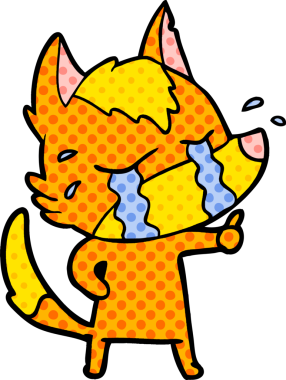 Bir insan tarafından çizilmiş üzgün küçük tilki çizgi film karakteri.